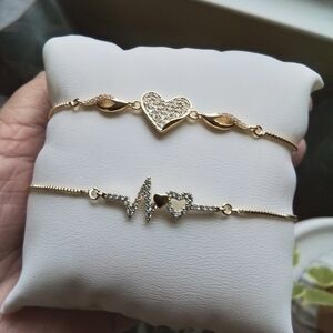 Gold Heartbeat and Heart Bracelet Set